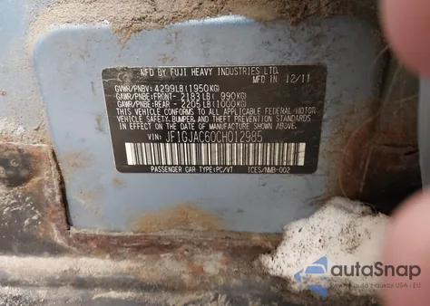 2012 Subaru Impreza 2.0I Premium z USA, uszkodzony, nr VIN JF1GJAC60CH012985